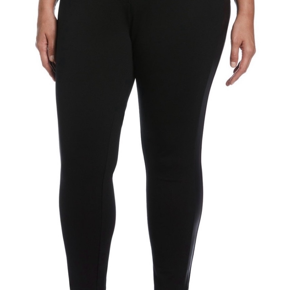 Rafaella Faux Leather Tuxedo Trim Pull On Black Straight Leg Pants Size 18